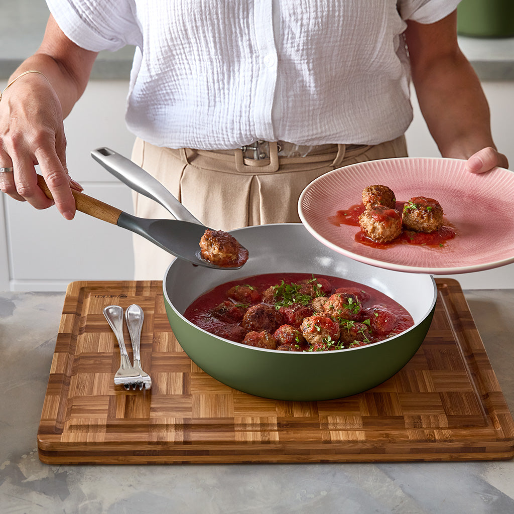 Wok pánev Vital s nepřilnavým keramickým povrchem Ø 28 cm - olivově zelená - 28 cm / Olivově zelená