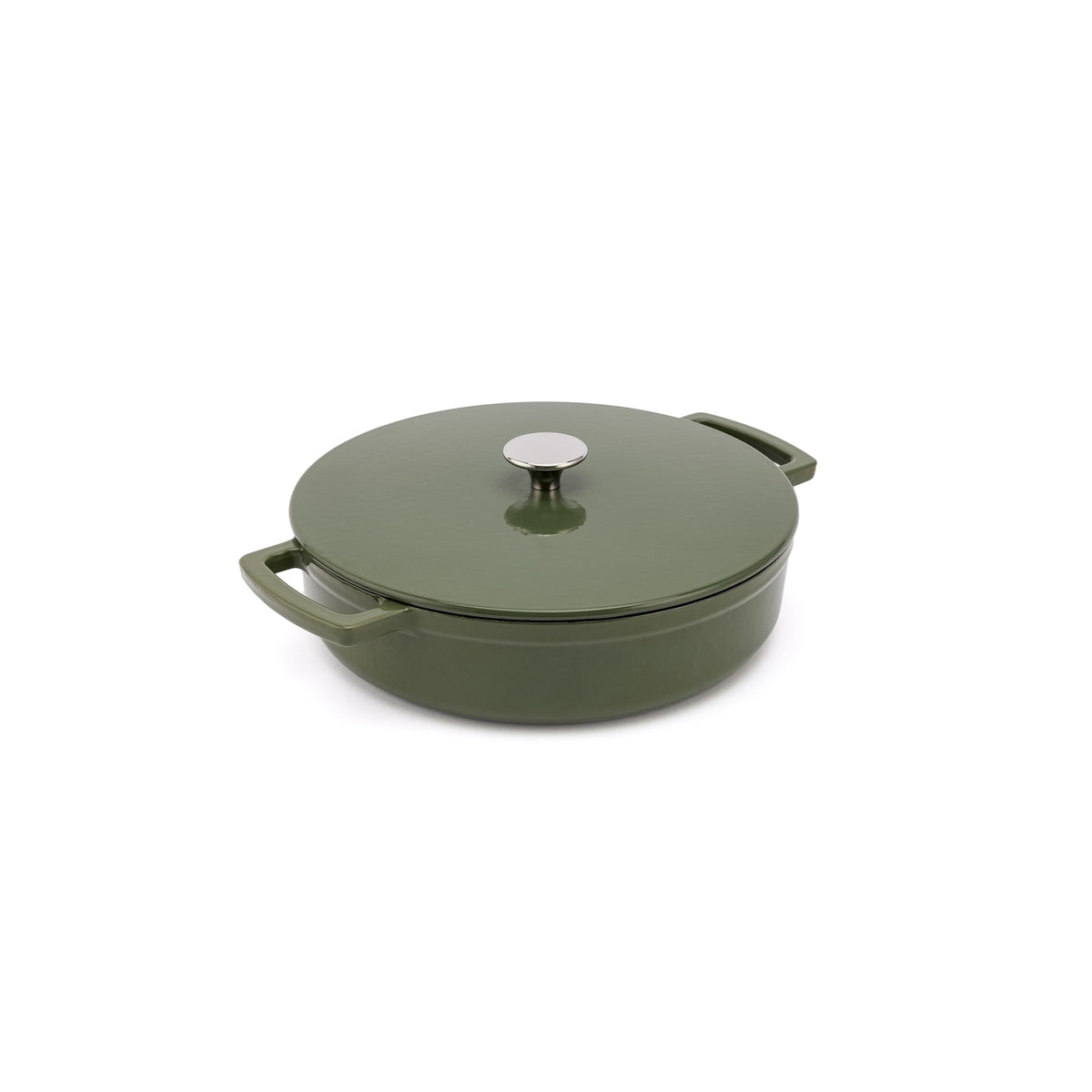 Smaltovaný litinový nízký hrnec Ember 28 cm - olivově zelená