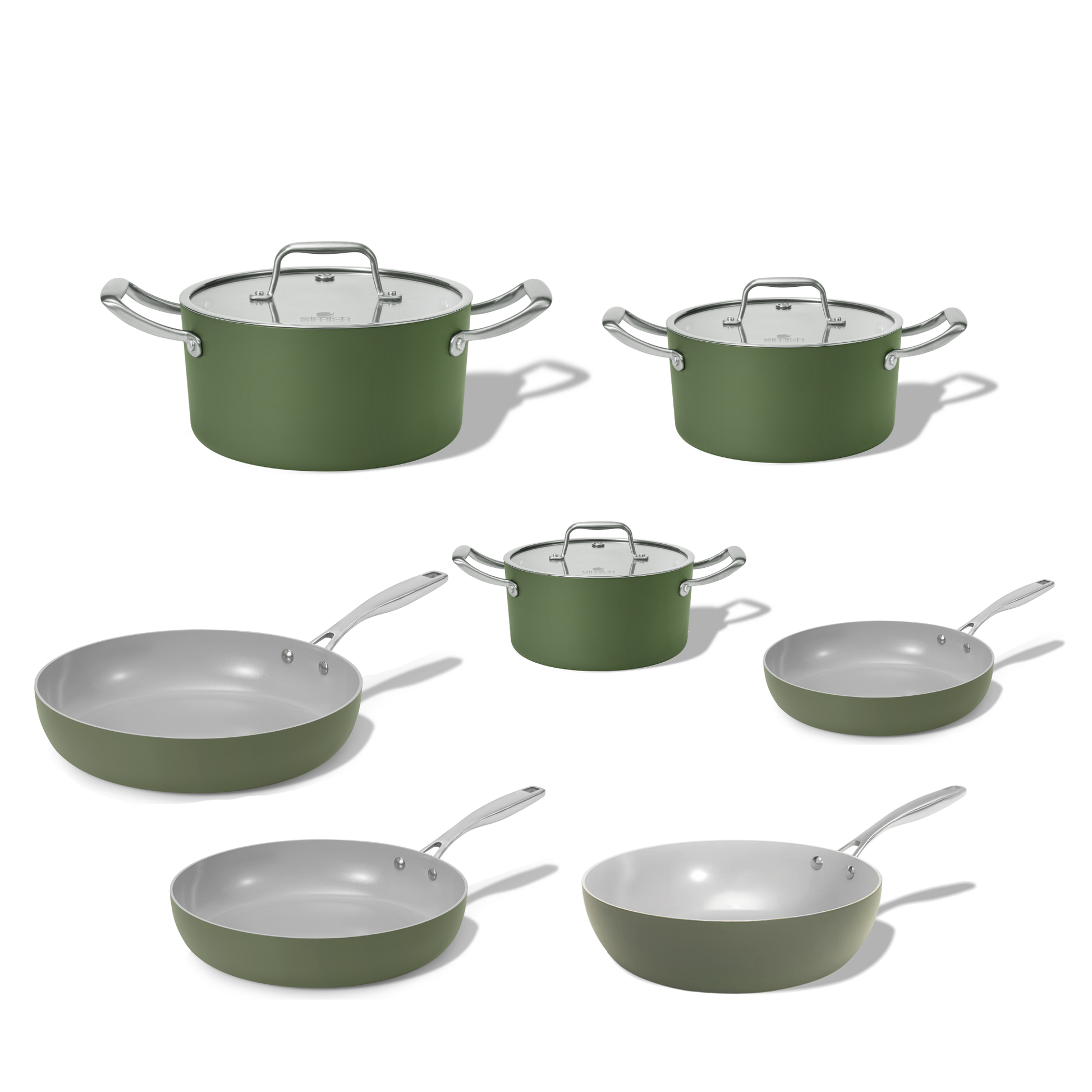 Kompletní sada keramického nádobí Vital 7ks 3 hrnce 3 pánve 1 wok pánev olivově zelená