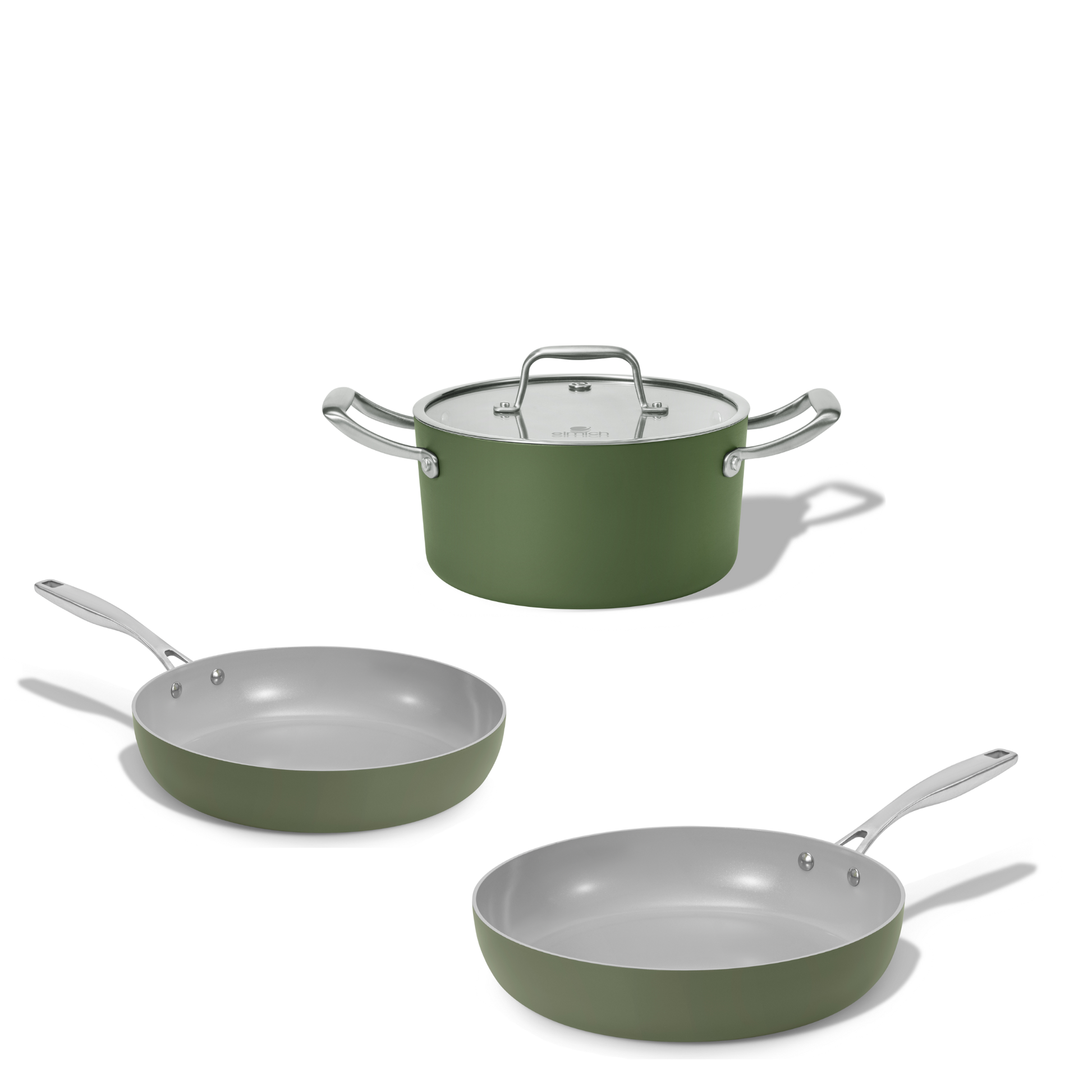 Set keramického nádobí Vital 3ks 2 pánve a 1 hrnec olivově zelená